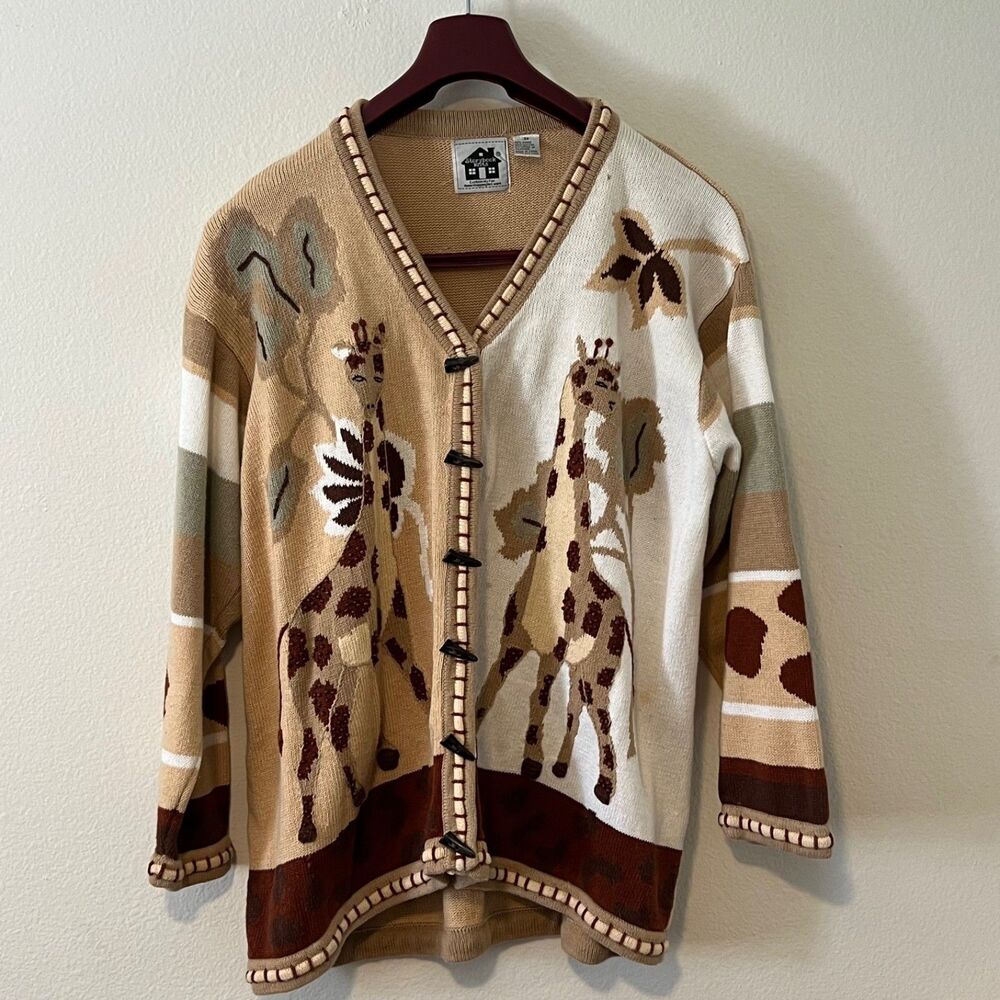 Vintage Storybook Knits Beaded Giraffe Cardigan Teacher Sweater 3X